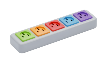 Colorful power strip with multiple outlets on black background