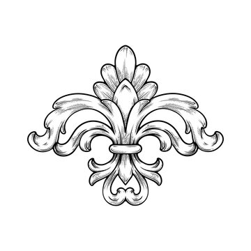 vector line art hand drawn illustration of a baroque fleur de lis