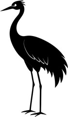 Obraz premium Black silhouette vector of a crane bird standing tall. Minimal and simple design suitable for icons, logos, tattoo art, cultural symbols, or wildlife graphics, white background