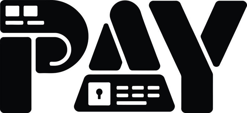 Stylized "PAY" with credit card and keypad
