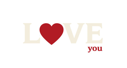 Elegant "Love You" text with a red heart symbol on a white background