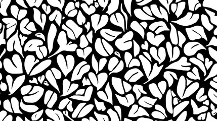 Black and white leaf pattern with heart shaped leaves