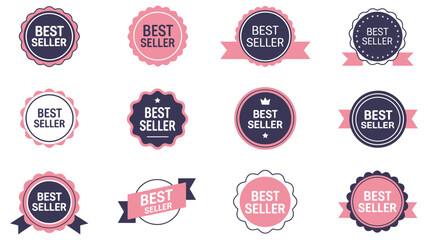 Vintage Bestseller Vector Icons Set, Featuring Isolated Labels and Badges on White Background, Representing Popular Products, Marketing, Sales, Branding, Web, Apps, UI UX, and Digital Projects