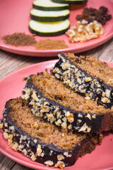 Homemade pastry made of zucchini with nuts and raisin