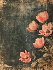 Elegant vintage floral composition with aged texture and soft pastel colors