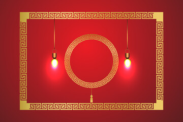 Chinese New Year background with Chinese elements, lanterns and frame.
