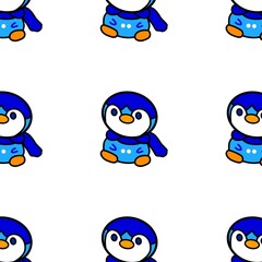 Fototapeta premium Background illustration of a seamless pattern of a cartoon penguin in the Antarctic polar region in blue with a flat design style.