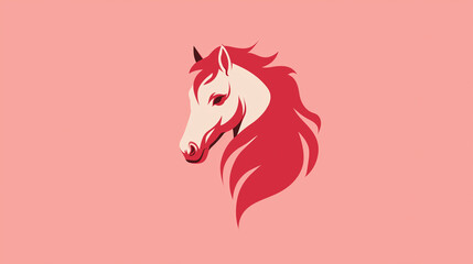 Fototapeta premium Minimal illustration of horse head with flame inspired mane, red monochrome palette, flat vector style