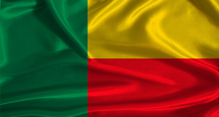 Benin flag with cloth textured background. National flag of Benin with realistic texture