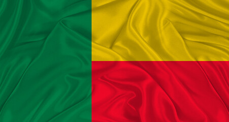 Beninese flag with fabric texture. Realistic flag of Benin waving, National flag