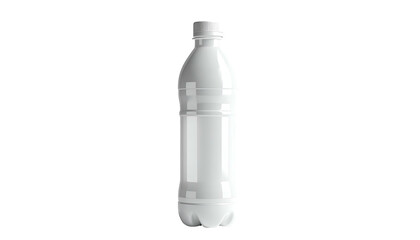 A 3D render of a tall, cylindrical bottle with a white, glossy exterior, a screw-on cap, and a segmented midsection