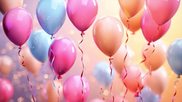 Festive happy birthday colorful balloons background animated AI generated