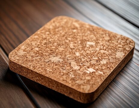 close up of a square shaped coaster crafted from cork material