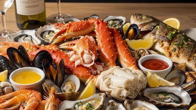 seafood platter with oysters mussels shrimp and crab legs
