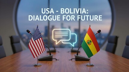 USA and Bolivia hold discussions on future cooperation in conference room setting with flags displayed on the table Generative AI