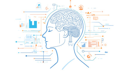 Human Head with Visible Brain and Data.
