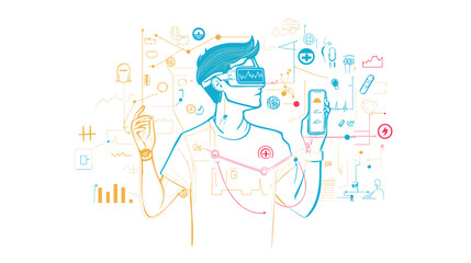 Man Wearing Virtual Reality Headset Interacting 1.