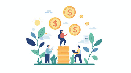 People Standing Near Dollar Coins Illustration.