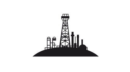 Oil Rig Silhouette Industrial Landscape Scene.