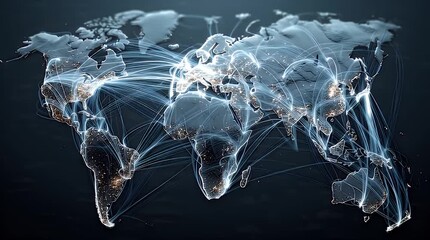 Abstract 3D World Map with Digital Global Network Connections and Data Traffic - Powered by Adobe