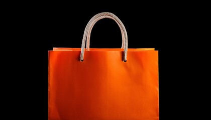 isolated bright orange shopping bag with handles against a black background