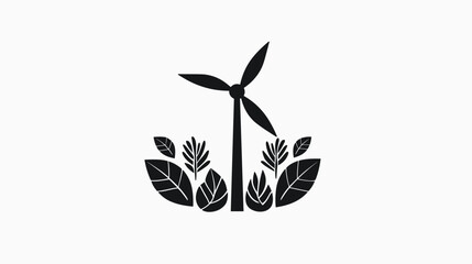 Wind Turbine Icon with Leaves Illustration.