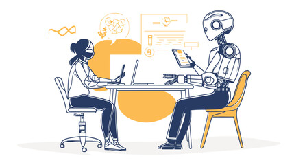 Woman and Robot Working Together.