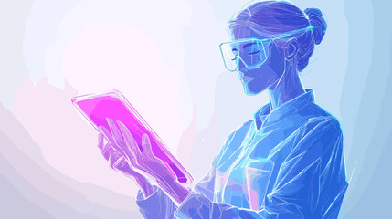 Woman Wearing Virtual Reality Glasses Interacting.