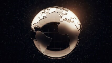 Fototapeta premium 3D Render of Glossy Earth Globe with Metallic Finish and Stars