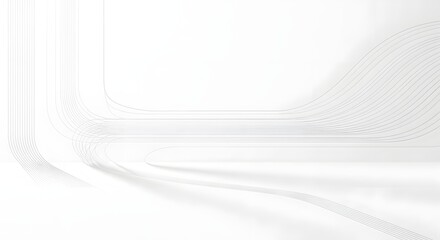 Abstract minimalist background featuring delicate curving gray lines suggesting motion or data flow in a bright white space.