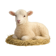 Fototapeta premium PNG Cute lamb resting hay