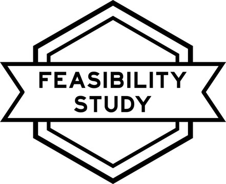 Vintage black color round label banner with word feasibility study on white background