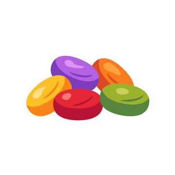 Hard candies colorful lozenges sweets pile, colorful icon, flat style vector illustration