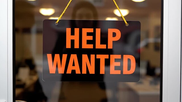 Help wanted sign on glass door