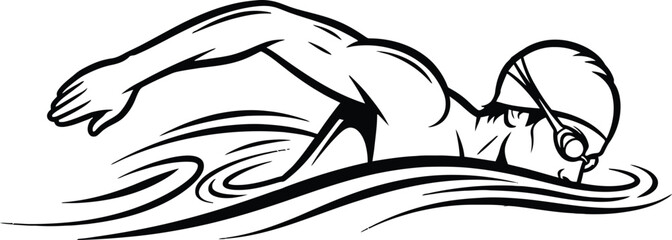 Swimmer in action with swimming cap and goggles