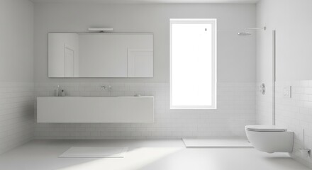 Modern bathroom interior with white tiles and minimalist fixtures