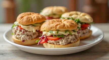 tuna salad sandwich served on a small round bun