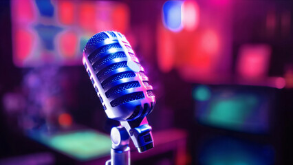 Vintage Microphone with Neon Club Ambience