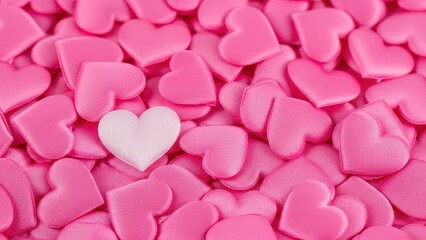 Fototapeta premium Valentine's Day. Pink heart shape backdrop. Abstract holiday Valentine background with pink satin hearts. Love concept.