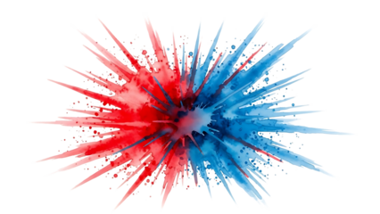 Vibrant red and blue explosive burst isolated on transparent background