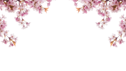 Symmetrical floral pattern with pink blossoms isolated on transparent background