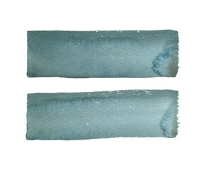 Two broad hand drawn watercolor strokes blue-green, aquamarine, deep green, sea green with granulation texture for card design, artistic banner, abstract background, or creative label.