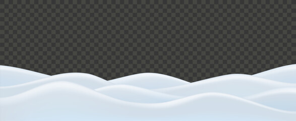 Fototapeta premium 3d snow and snowdrift ground with white mound vector background for Christmas or winter decoration. Snowy landscape isolated mountain and pile for holiday poster banner. Festive Nordic scene