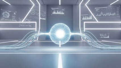 Abstract Digital Sphere with Data Visualization in Futuristic Space