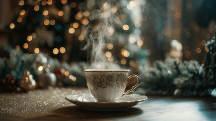 a hot cup of tea with blurred background