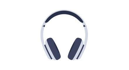 Minimalist illustration of a modern pair of wireless over-ear headphones in white and dark blue on a clean white background.