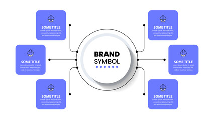 Fototapeta na wymiar Infographic template. 6 purple squares with icons and text