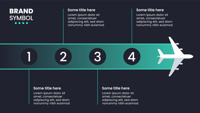 Infographic template. Airplane with line and 4 steps