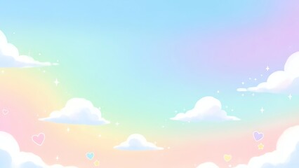 Dreamy Pastel Rainbow Sky with Clouds, Hearts, and Twinkling Stars