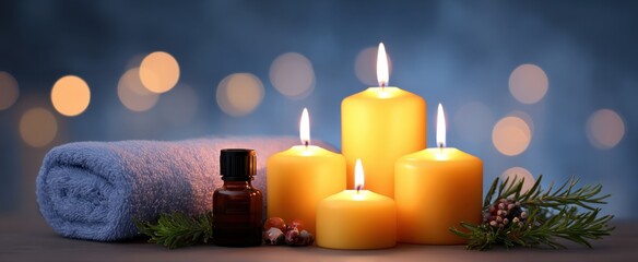 Soft glowing candles and aromatherapy essentials create a soothing sanctuary of serenity.